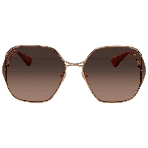 NEW Gucci Brown and Gold Geometric Women's Sunglasses - Picture 2 of 4